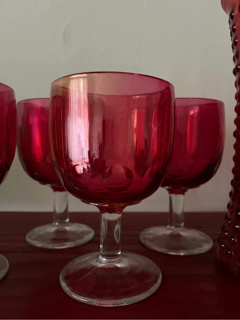 Ruby Red Hobnail Glass Vase - Decorative Home Accent